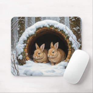Bunnies In a Hollow Log Mouse Mat