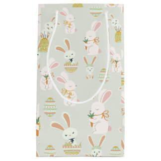 Bunnies in Eastern Eggs in Sage  Small Gift Bag