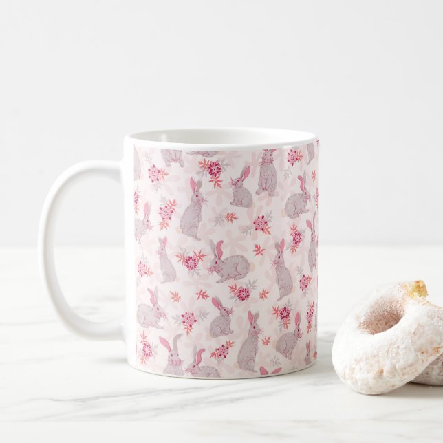 Bunnies in Flower Field Mug (With Donut)