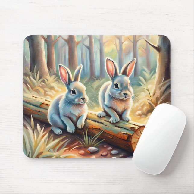 Bunnies In Forest Mouse Mat (With Mouse)
