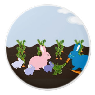 Bunnies in the field ceramic knob