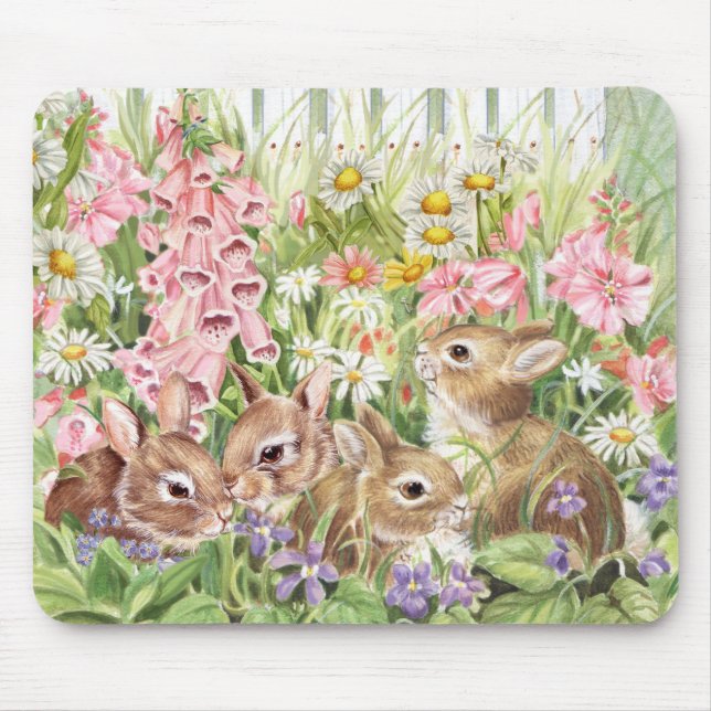 Bunnies in the Flowers Mouse Mat (Front)