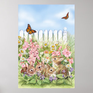 Bunnies in the Garden Poster
