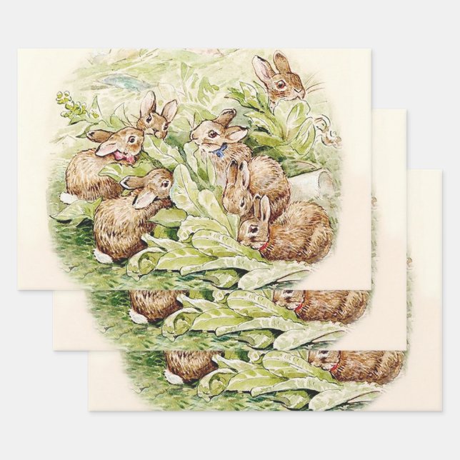 Bunnies in the Lettuce Patch by Beatrix Potter Wrapping Paper Sheet (Set)