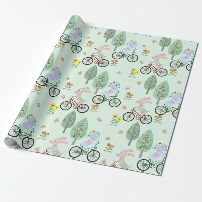 Bunnies in the Park Wrapping Paper (Unrolled)