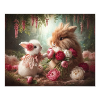 Bunnies Love Peonies Print