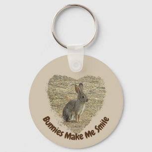 Bunnies Make Me Smile Heart Brown Cute Bunny Key Ring
