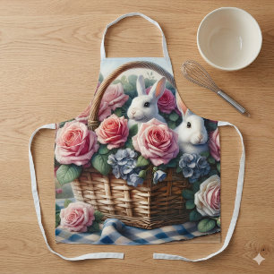 Bunnies Nestled Among Cottage Roses Apron