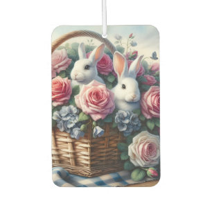 Bunnies Nestled Among Cottage Roses Car Air Freshener