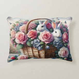 Bunnies Nestled Among Cottage Roses Decorative Cushion
