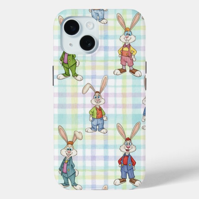  Bunnies on Chequered Background, by Natasha Us   Case-Mate iPhone Case (Back)