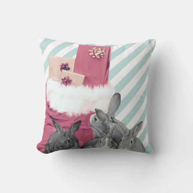 Bunnies Peeking in Santa’s Sack Cushion (Front)