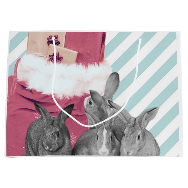 Bunnies Peeking in Santa’s Sack Large Gift Bag (Front)