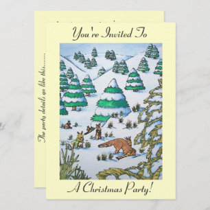bunnies playing in snow at christmas invitation