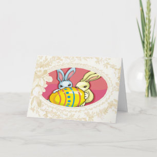 Bunnies Playing With An Egg Card