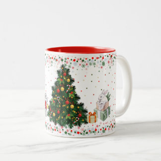 Bunnies Preparing for Christmas Two-Tone Coffee Mug