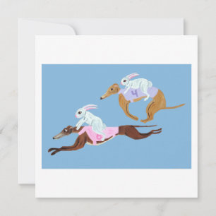 Bunnies riding Greyhounds Holiday Card