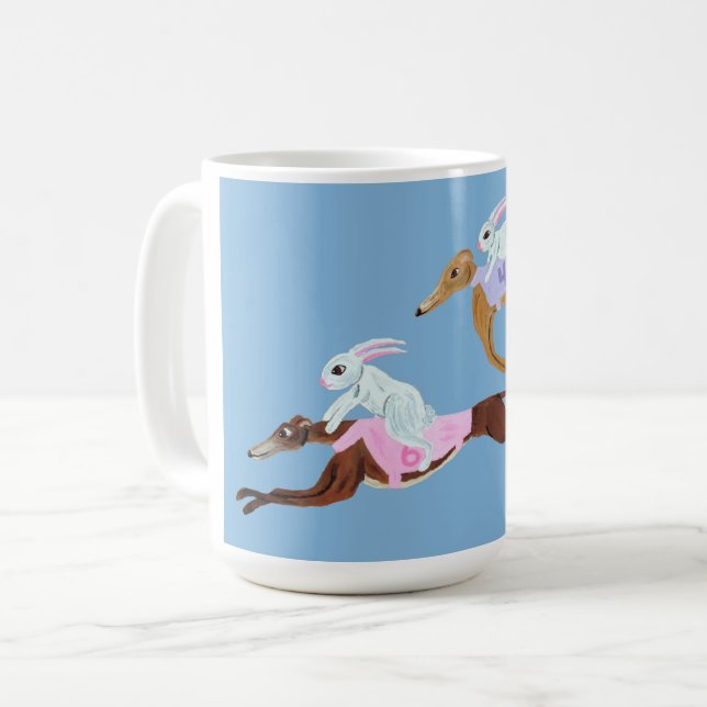 Bunnies riding Greyhounds Mug (Front Left)