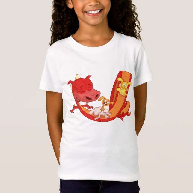 Bunnies sliding on dragon T-Shirt (Front)