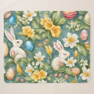 Bunnies, Spring Flowers and Easter Eggs. Painting Sherpa Blanket