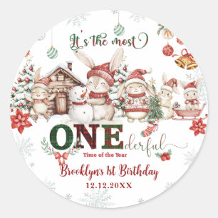 Bunnies Winter ONEderland Christmas 1st Birthday Classic Round Sticker