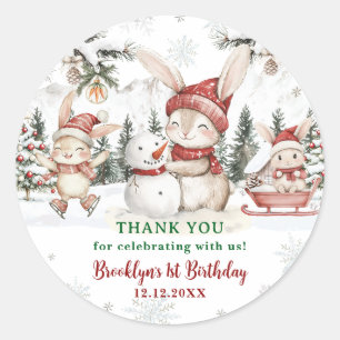 Bunnies Winter ONEderland Christmas 1st Birthday Classic Round Sticker