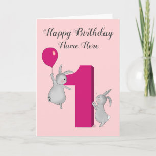 Bunnies with Balloon 1st Birthday Card