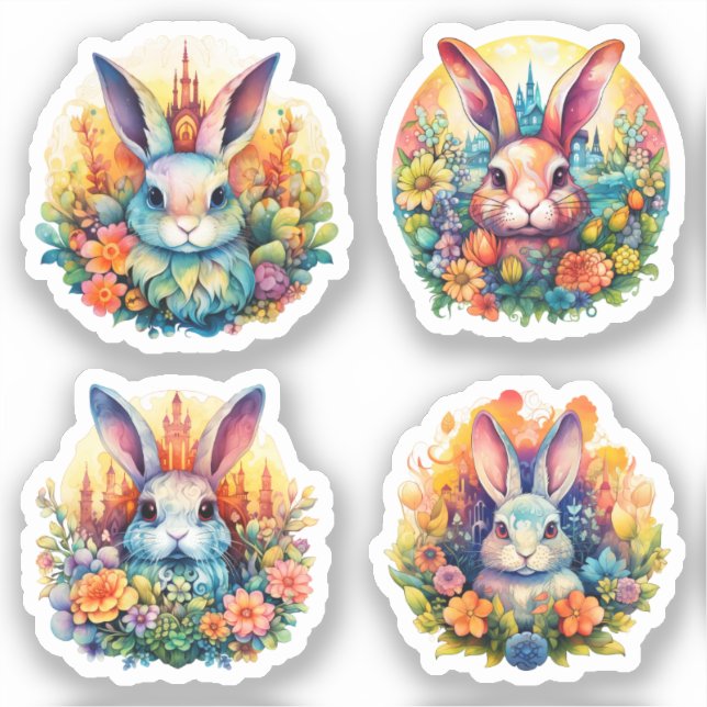 Bunnies with brown eyes in among flowers (Front)