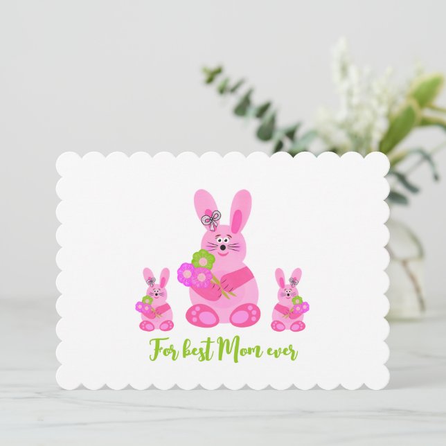 Bunnies with flowers holiday card (Standing Front)
