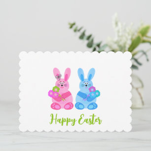 Bunnies with flowers holiday card