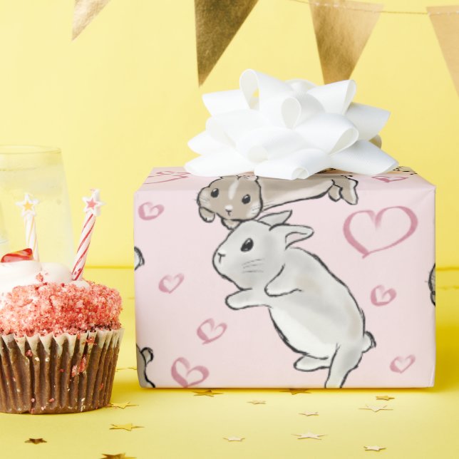 Bunnies with hearts  wrapping paper (Birthday Party)