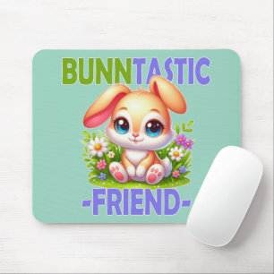 Bunntastic Friend pun. Cute Bunny Rabbit cartoon Mouse Mat