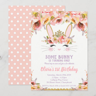 Bunny 1st Birthday Invitations Girls Floral Rabbit