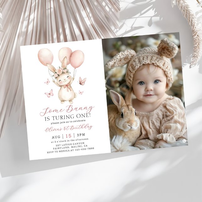 Bunny 1st Birthday Photo Invitation (Creator Uploaded)