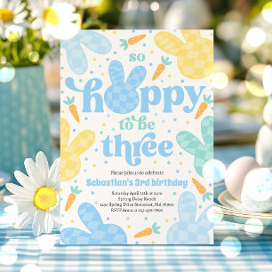 Bunny 3rd Birthday Party Spring Boy Bunny Birthday Invitation