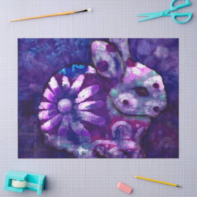 Bunny Abstract Rabbit Blue Purple Floral Decoupage Tissue Paper (Craft)