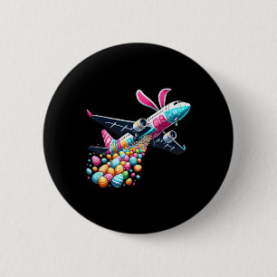 Bunny Aeroplane Easter Egg Mens Kids Boys Easter A 6 Cm Round Badge