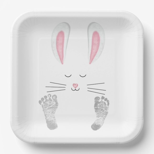 Bunny and Baby Footprints Paper Plate (Front)