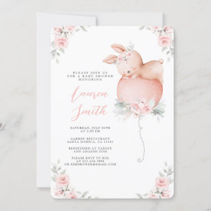 Bunny and Balloon Baby Shower Girl Invitation