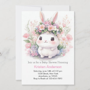 Bunny and Blooms Baby Girl Shower Invitation