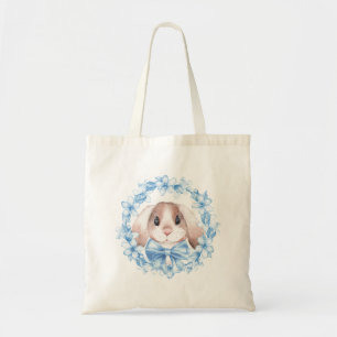 Bunny and blue wreath tote bag