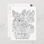 Bunny and butterfly adult colouring post card (Front/Back)