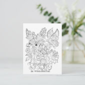Bunny and butterfly adult colouring post card (Standing Front)