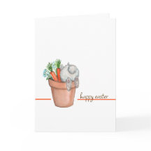 Bunny and Carrots in A Flower Pot Holiday Card