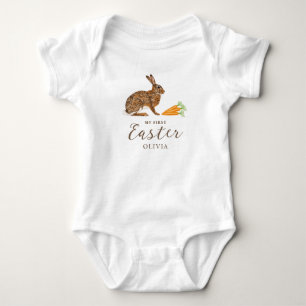 Bunny And Carrots With Name Baby's 1st Easter Baby Bodysuit
