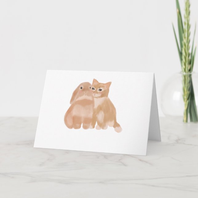 bunny and cat! greeting card (Front)