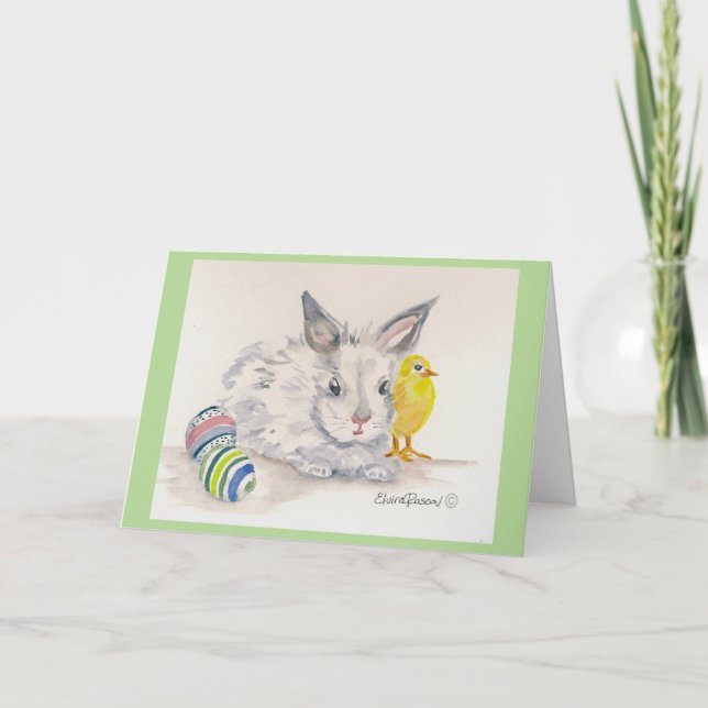 Bunny and Chick Easter Watercolor Card (Front)