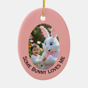 Bunny and Child two photos Oval Frame Easter Ceramic Tree Decoration