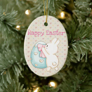 Bunny and Easter Egg Ceramic Tree Decoration