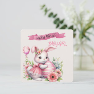 Bunny and Easter Egg Happy Easter Baby Girl Card